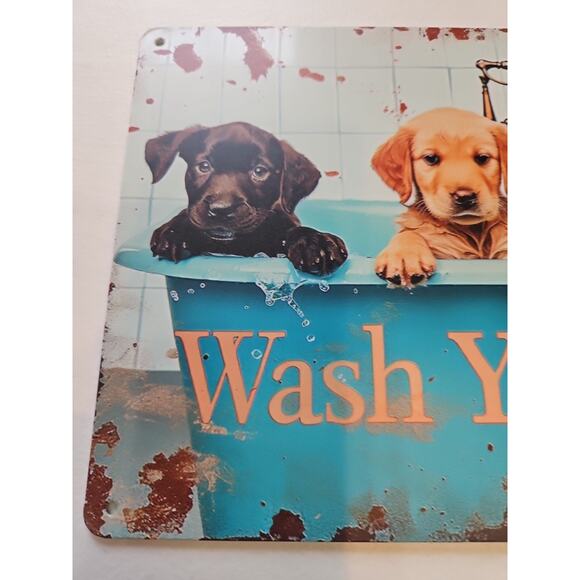 Wash Your Paws, Rustic-looking Metal Sign, 8x12 Dogs Bath - Picture 2 of 7